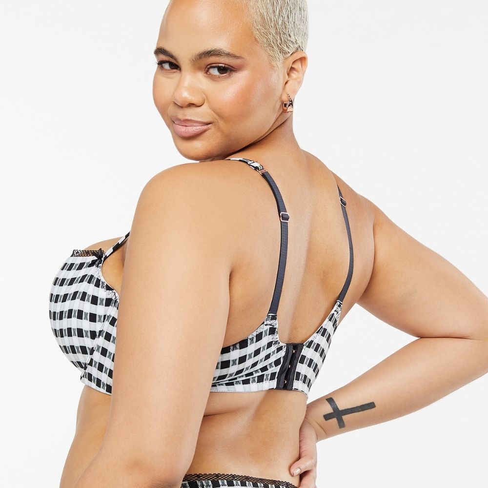 Savage Fenty X Gingham padded low balconette Bra 34D logo check print NWT packgn - Picture 2 of 7